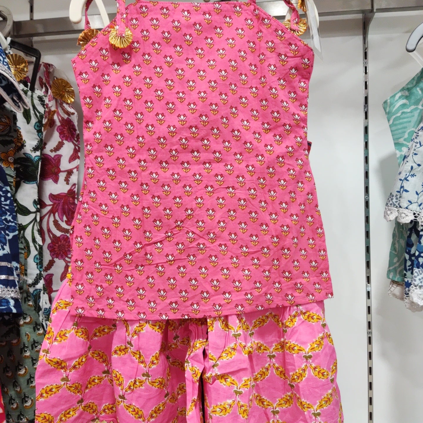 Pink floral sleeveless sharara for girls