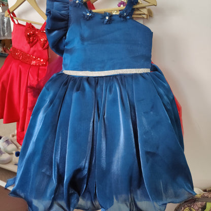 wine and blue colour girls frock