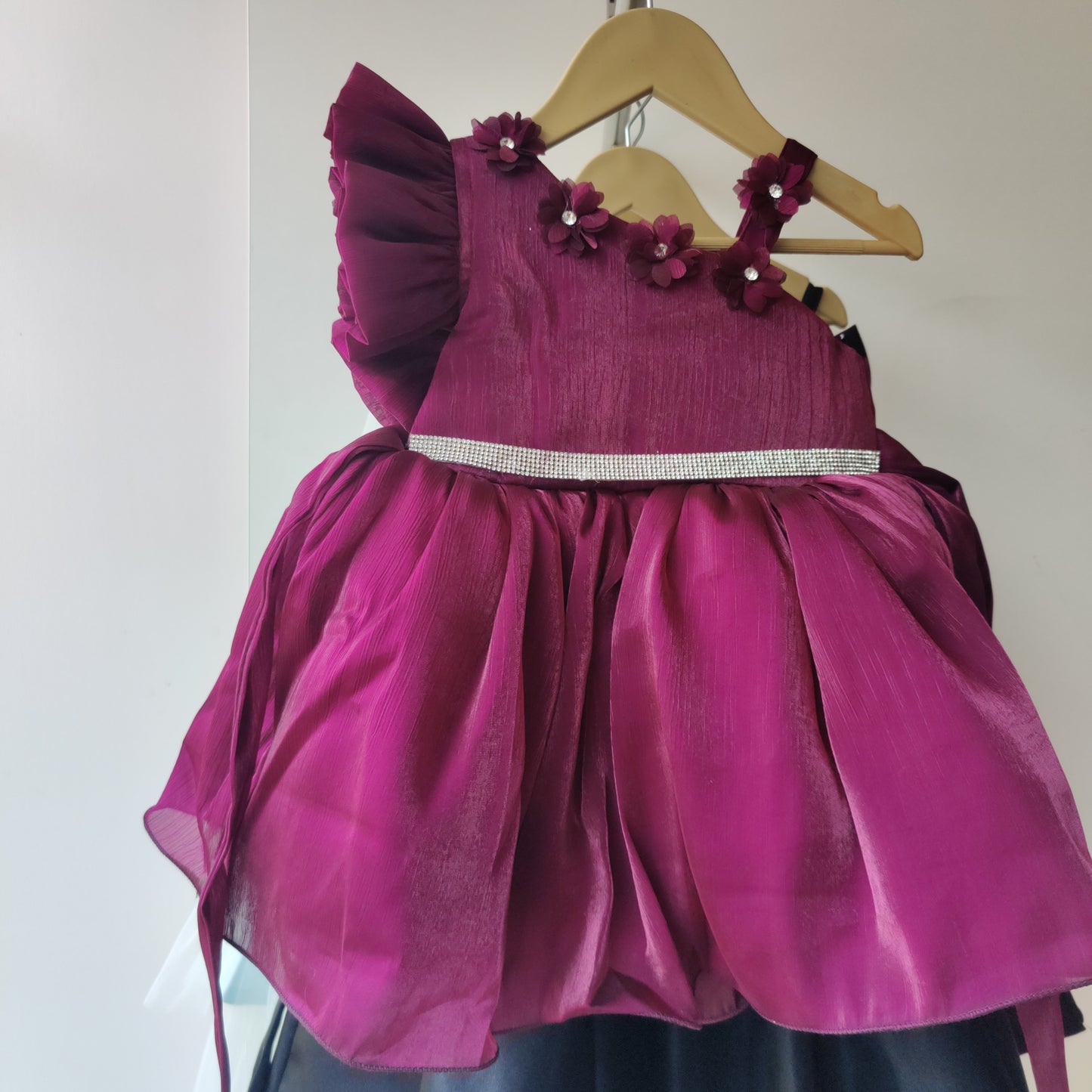 wine and blue colour girls frock