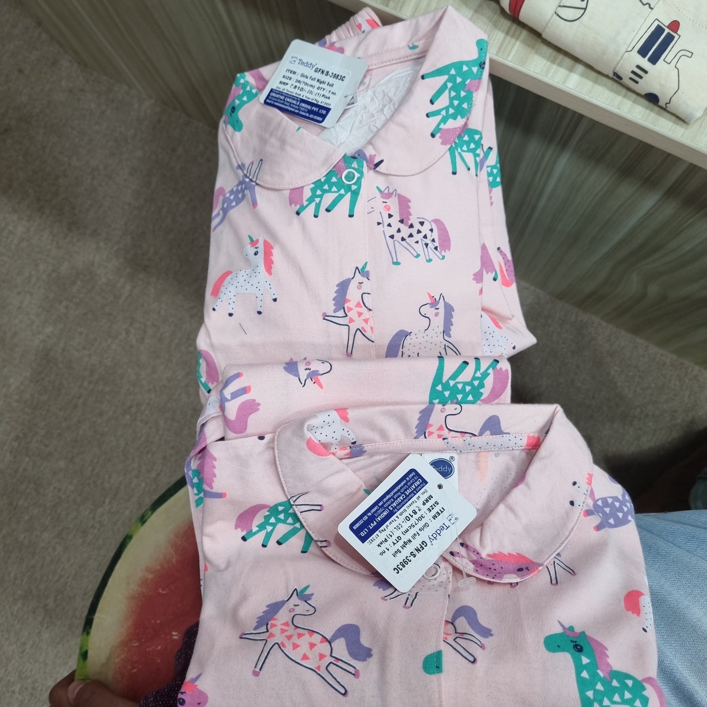 teddy baby pink dinosour print night wear for girls