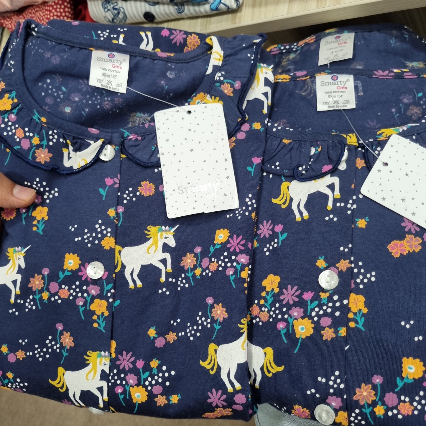 smarty girls navy blue unicorn print night wear