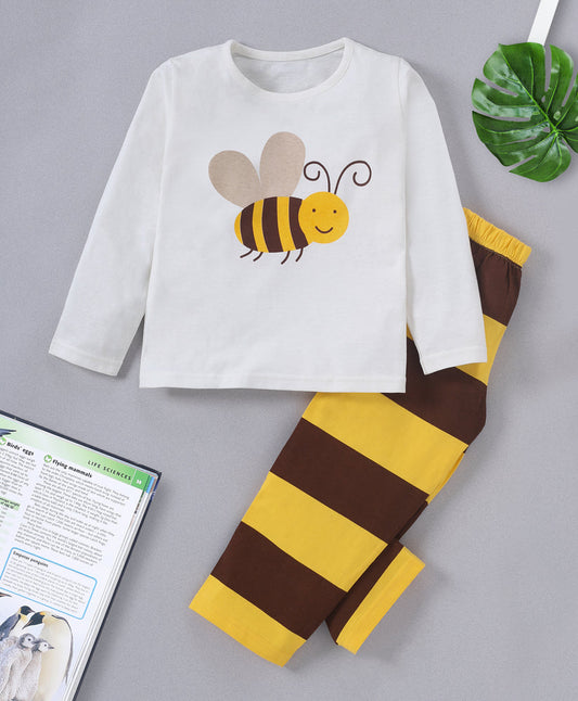 White and yellow honey bee printed night ware for kids13