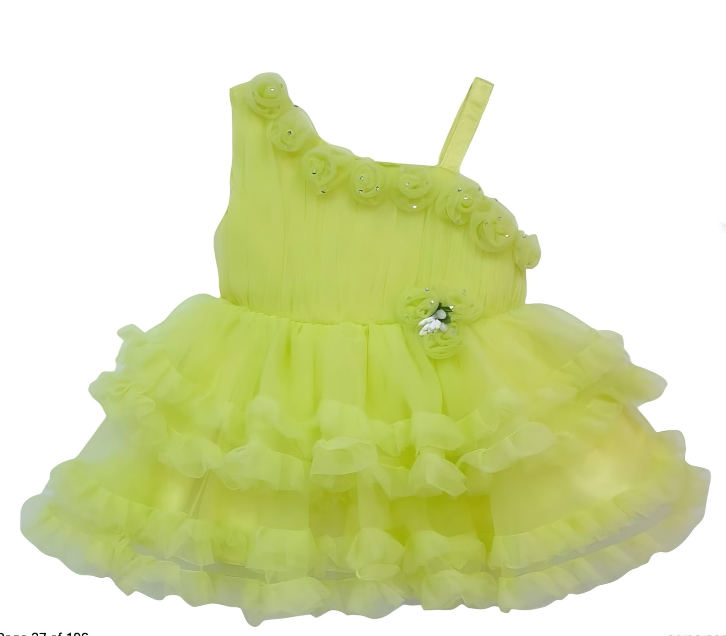 Pista color frock with flowers