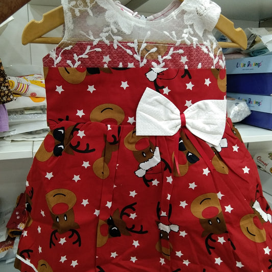 Swan kids red colour cotton frock