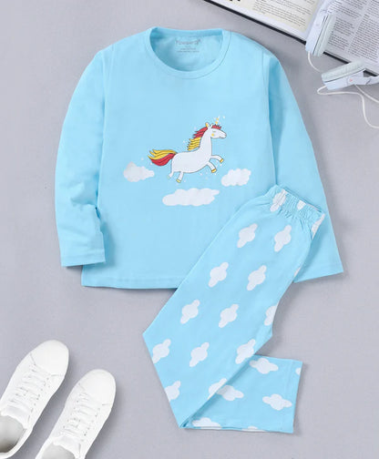 Girls Blue Unicorn Printed Night suit