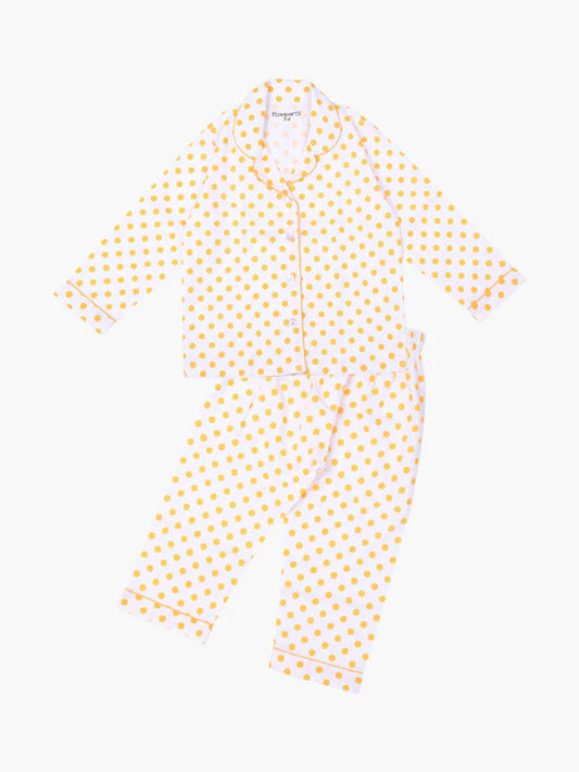 Yellow dot print white colour night ware for kids2