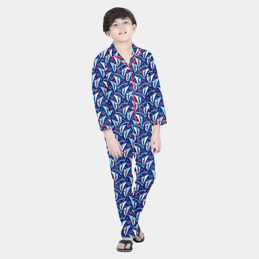 Blue Nautical Printed Cotton Night wear for Boys