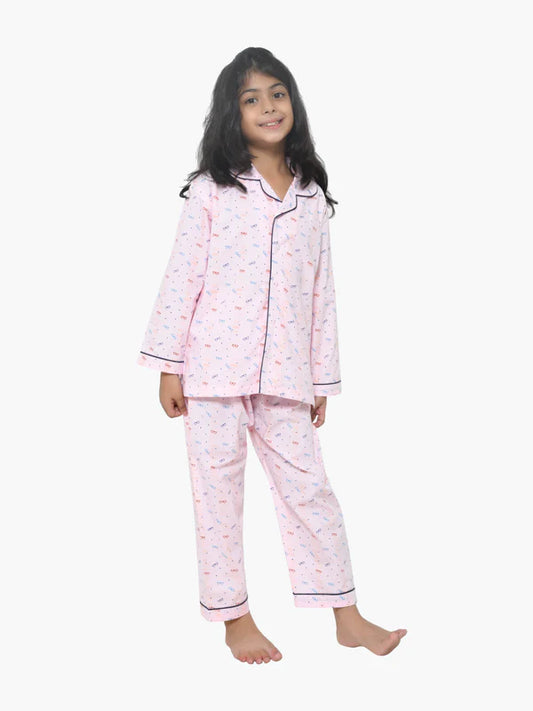 Pink Spectacles Printed Girls Nightwear