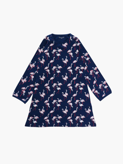 Navy Blue Flamingo Printed Night Dress for Girls