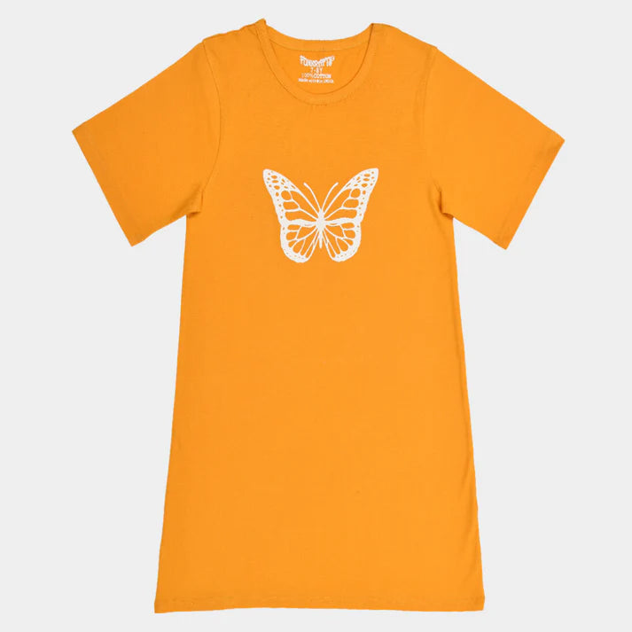 Mustard Butterfly Printed Cotton Night wear for Girls