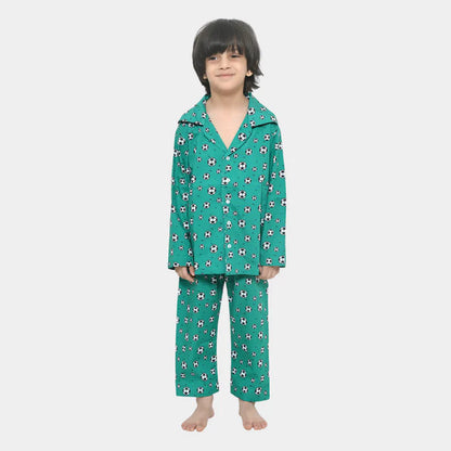 Green Football Printed Cotton Night wear for Kids