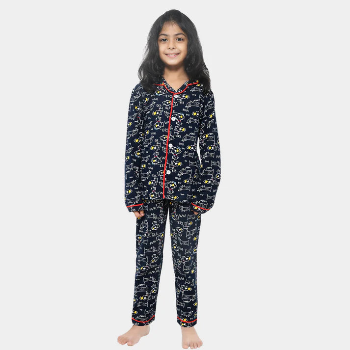 Black Puppy Print Night wear for Kids