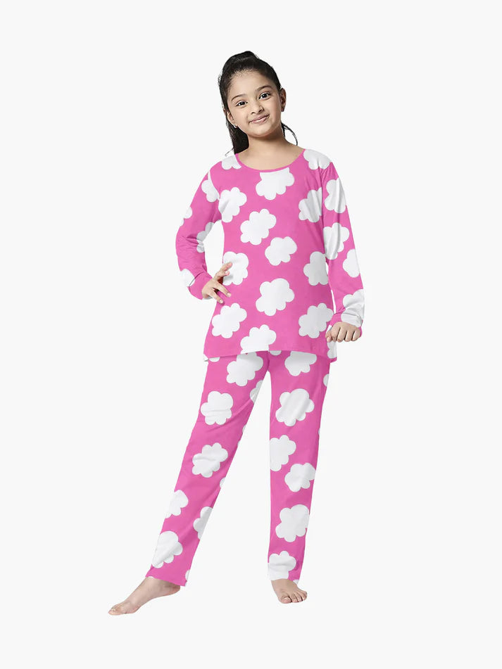 Pink Cloud Printed Cotton Nightwear for Girls18