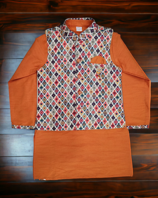 Boys Jacket kurta pajama set, orange (D-762o)