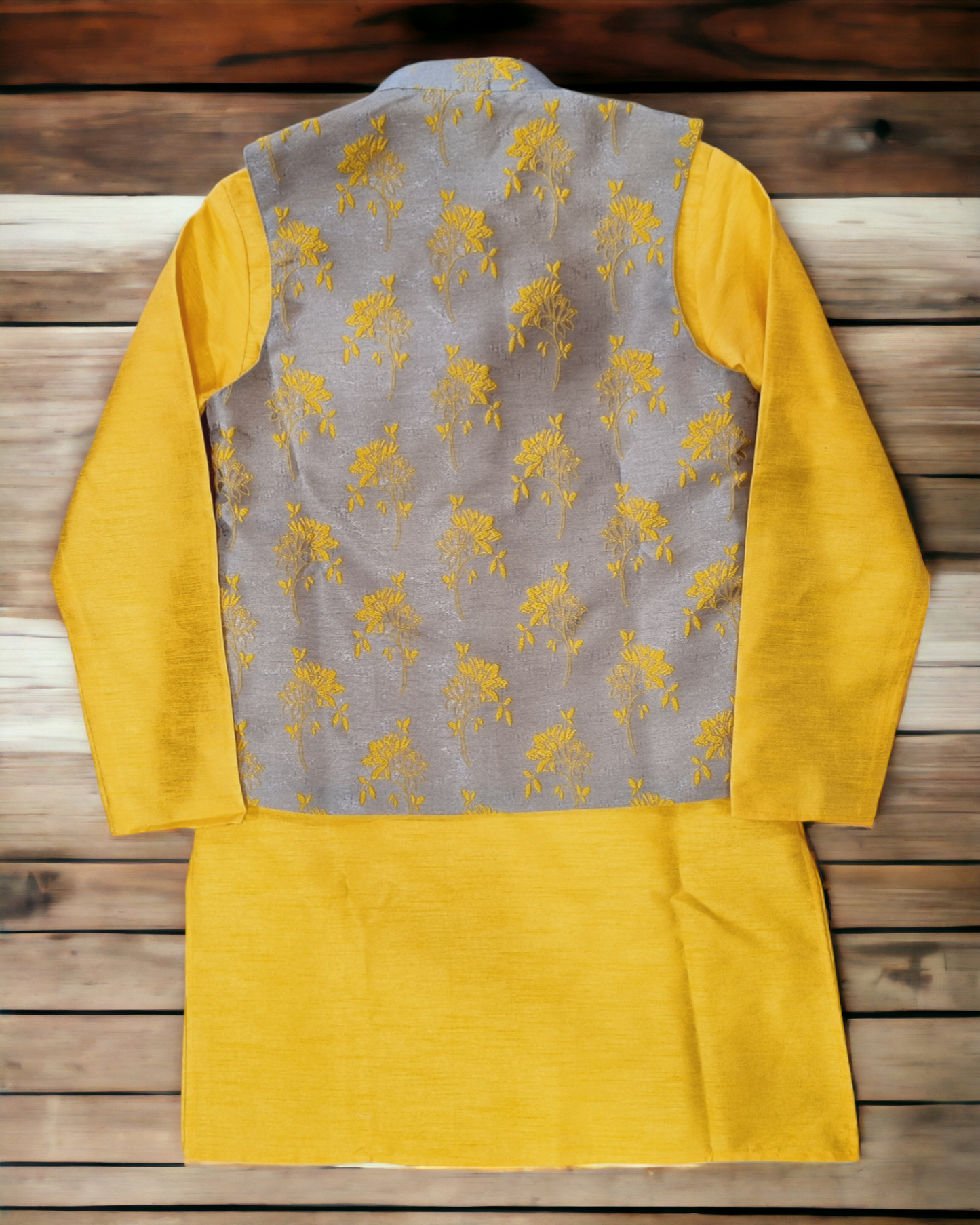 Boys Jacket kurta pajama set, Yellow (D-766)