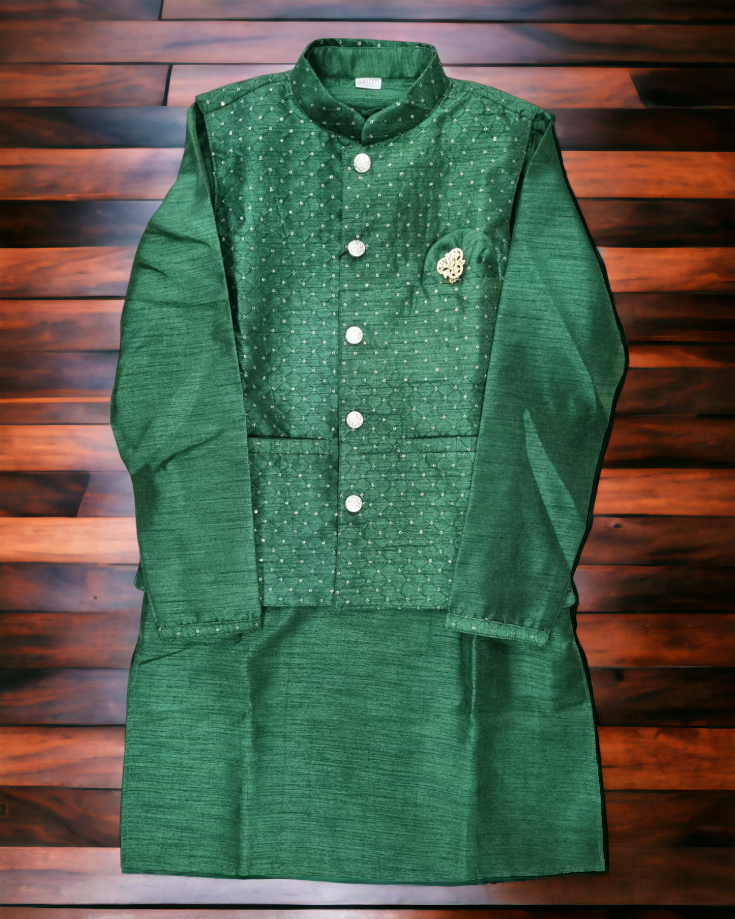 Aarom green kurta pajama and coat for boys