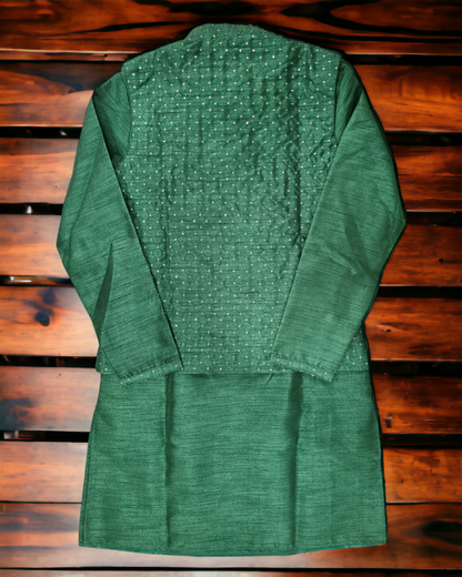 Aarom green kurta pajama and coat for boys