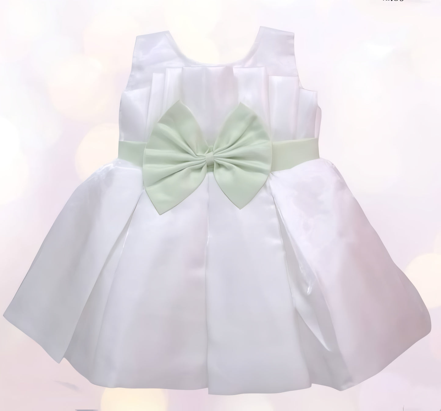 Pista and White color frock with flowers