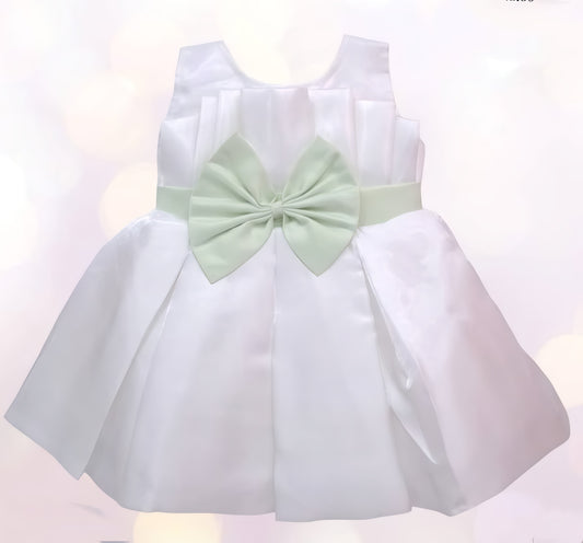 Pista and White color frock with flowers