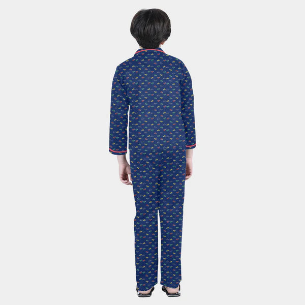 Blue Printed Cotton Night Suit for Boys