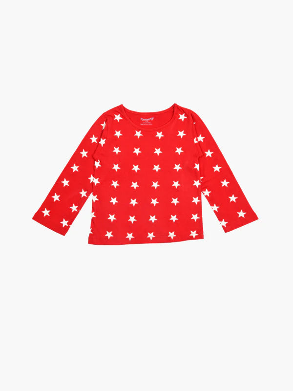 Unisex Kids Off White & Red Star Printed Night Suit