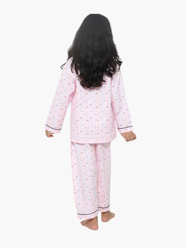 Pink Spectacles Printed Girls Nightwear