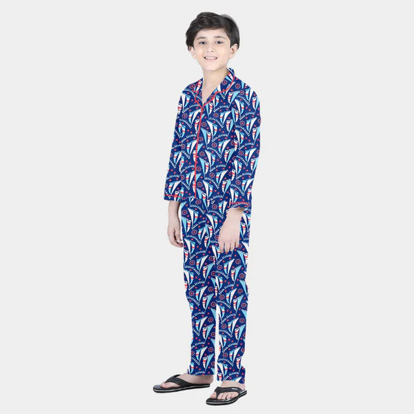 Blue Nautical Printed Cotton Night wear for Boys