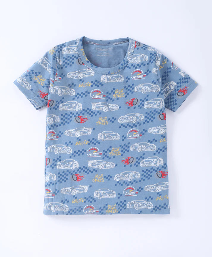 Blue Racing Car Printed Cotton Set for Boys16