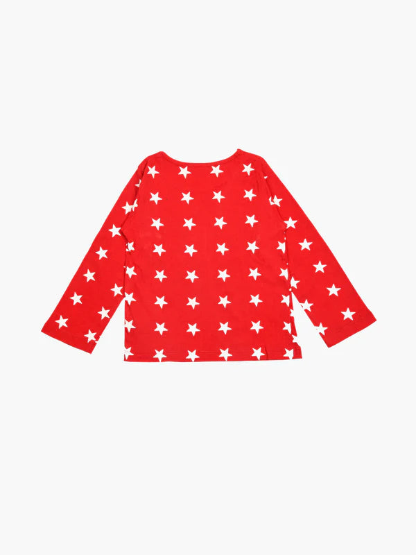 Unisex Kids Off White & Red Star Printed Night Suit