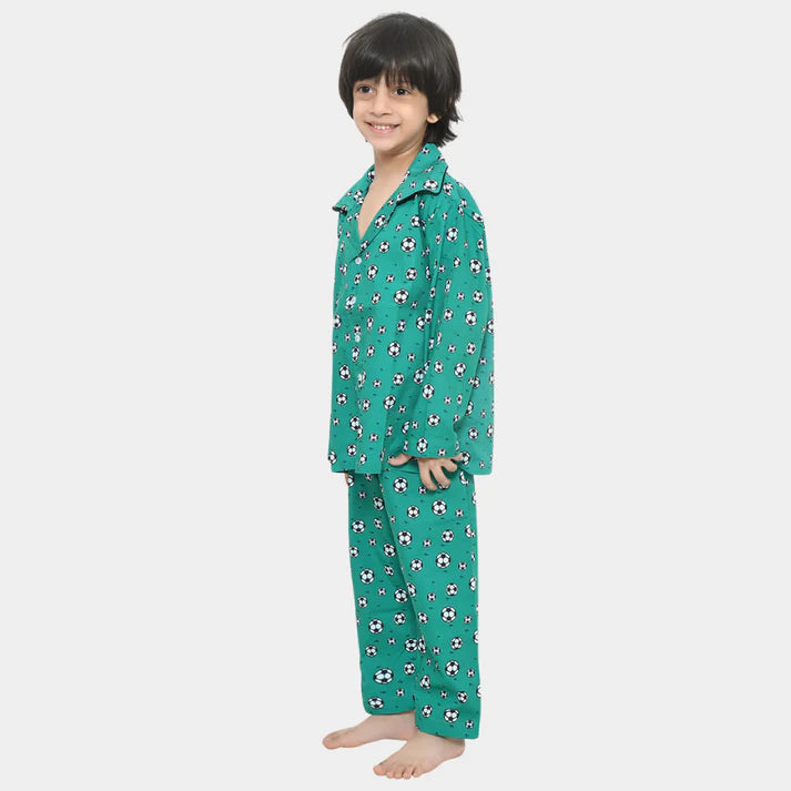 Green Football Printed Cotton Night wear for Kids