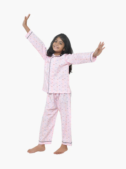 Pink Spectacles Printed Girls Nightwear