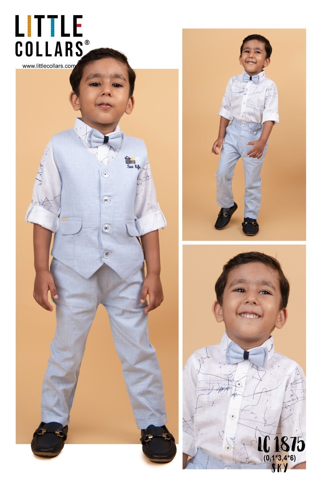 Blue Color Waistcoat Set  With Bow Tie