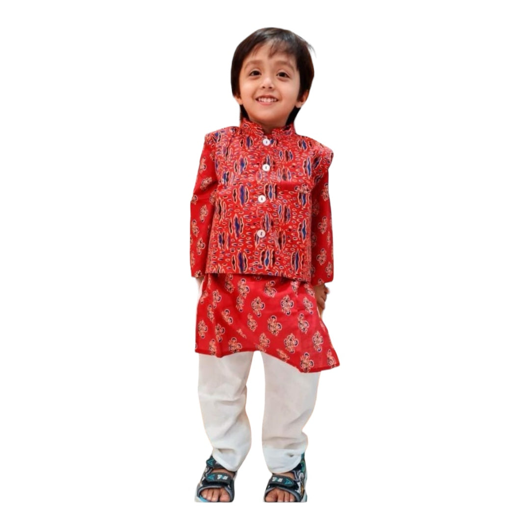 Rustic red and blue printed kurta pajama