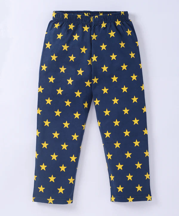 Unisex Kids Navy Blue Moon & Star Printed Pure Cotton Night suit