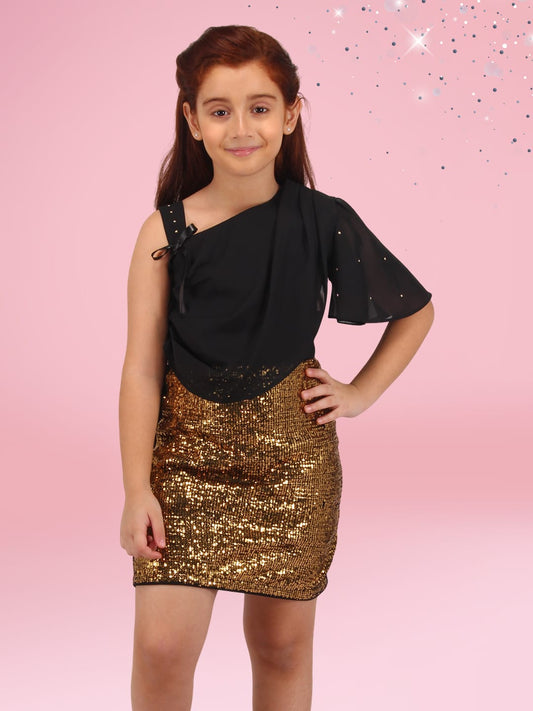 black and gold Asymmetric Stretch Velvet Dress