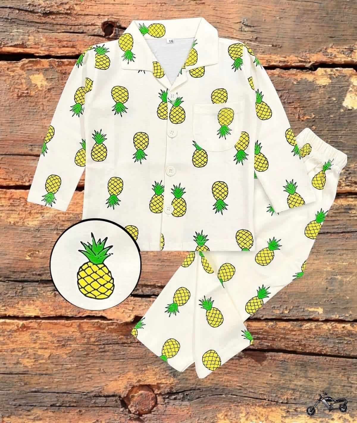 Pineapple printed light yellow colour unisex night suit