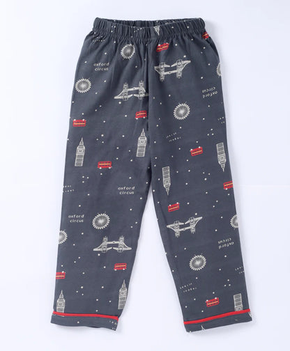 Grey London Bus Print Cotton Unisex Night Suit22