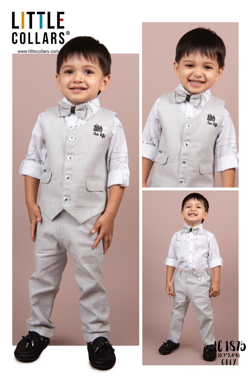 Brey Color Waistcoat Set With Bow Tie