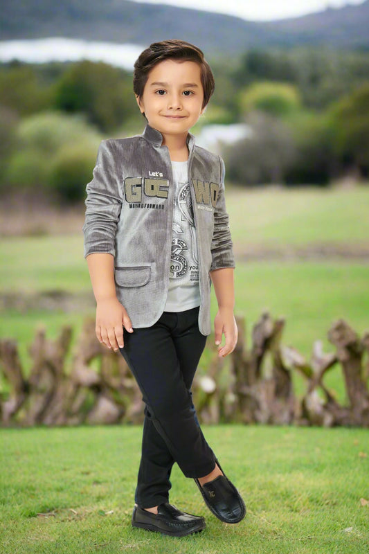 Jolly Boy Grey Color Velvet Suit set