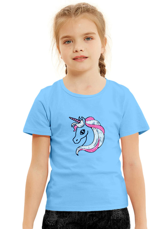 Sky blue unicorn printed t-shirt