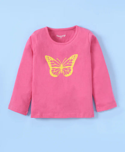 Girls Pink & White Butterfly Printed Pure Cotton Night suit