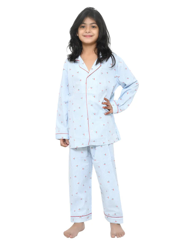 Cherry Printed Cotton Girls Nightwear