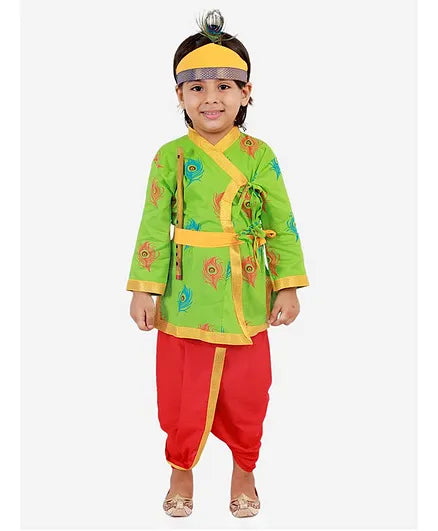 Divine Delight: Krishna Costume for Kids in green for boys