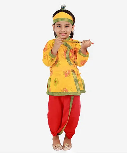 Divine Delight: Krishna Costume for Kids in yellow for boys