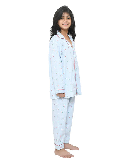 Cherry Printed Cotton Girls Nightwear