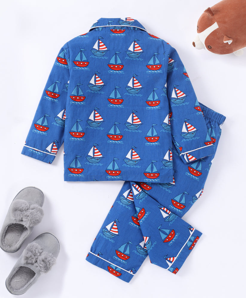 Blue colour water boat printed night ware for kids7