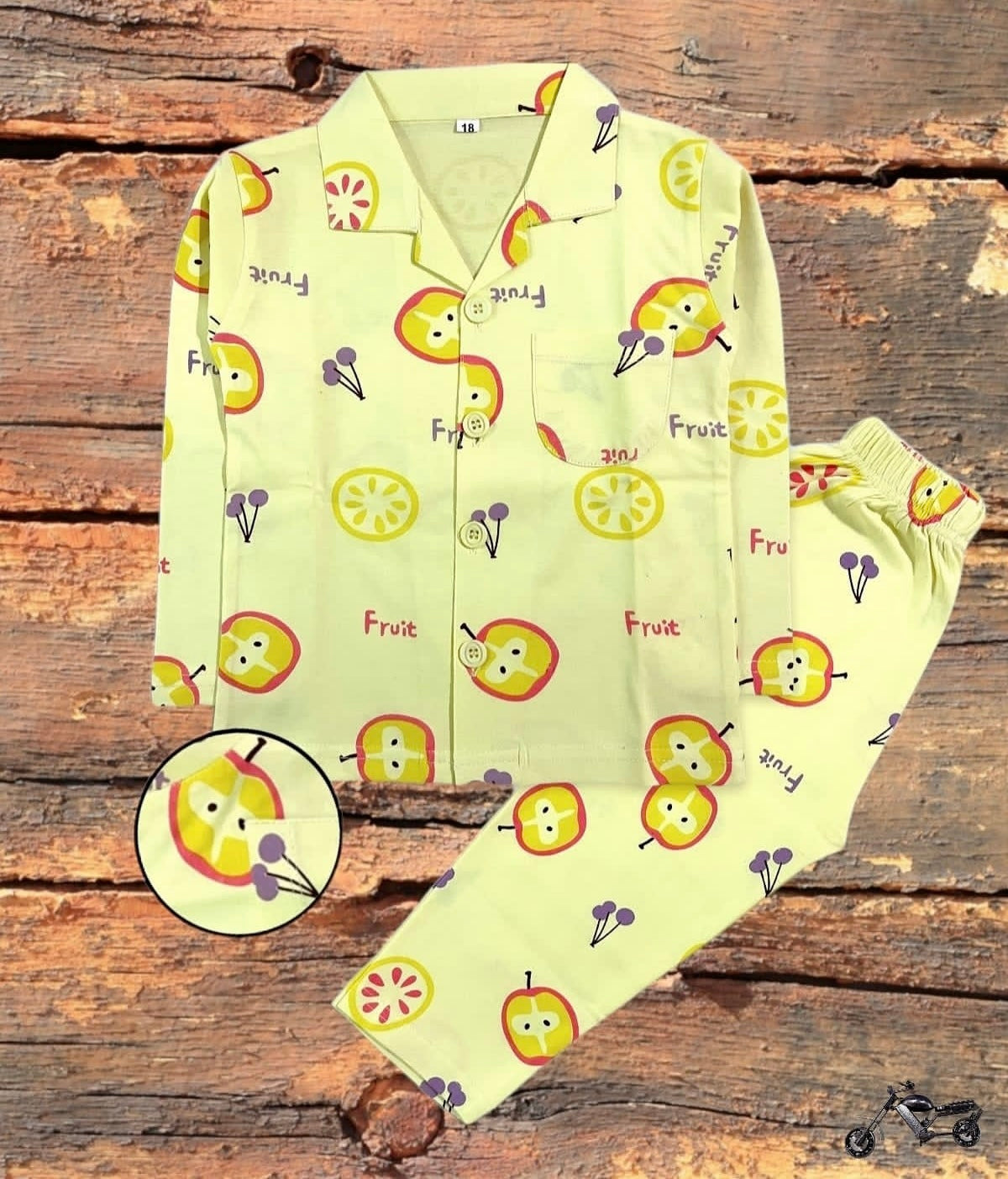 Fruit printed yellow colour unisex night suit-copy