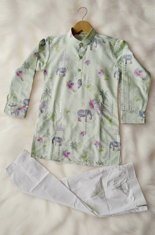 Aarom Green Color Kurta Pajama (Printed Collar)