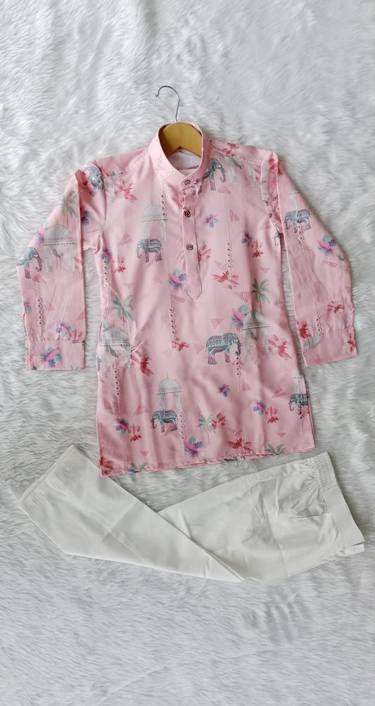 Aarom Pink Color Kurta Pajama (Elephant Print)