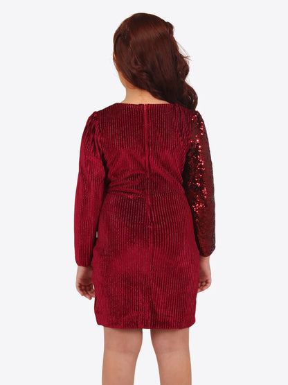 Maroon Asymmetric Stretch Velvet Dress-Cute Cumber